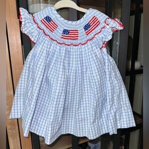 Cecil & Lou USA flag smocked dress top embroidered gingham ruffles toddler girl